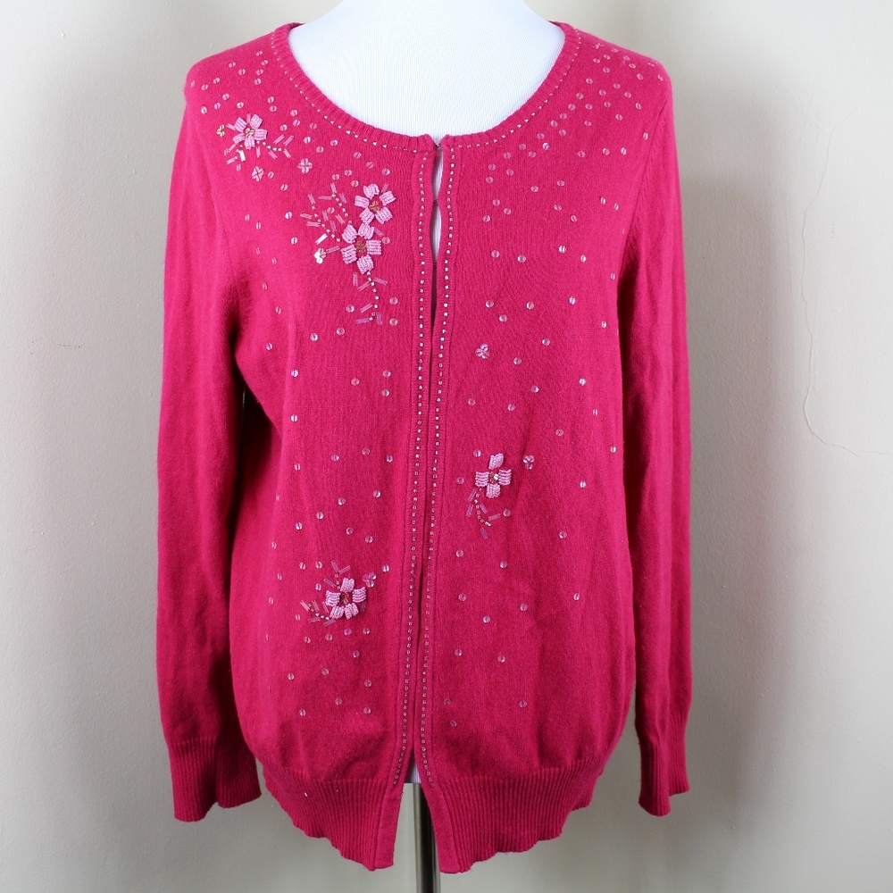 Old Navy Pink Embellished Floral Cardigan Sweater